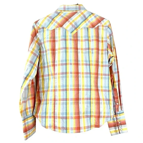 Roper Women's Shirts Orange Plaid Cotton Long Sleeves Western Cow Girl Size L - Picture 3 of 9